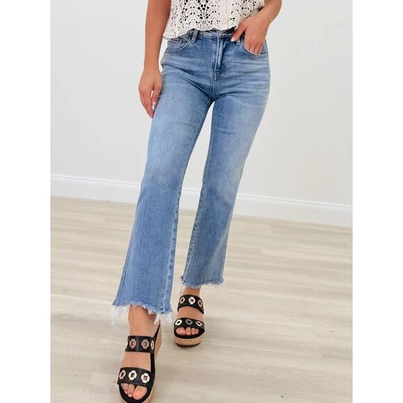 Mica Denim Los Angeles Skinny High Rise Raw hem Bootcut Jeans Size 29 - Picture 1 of 9